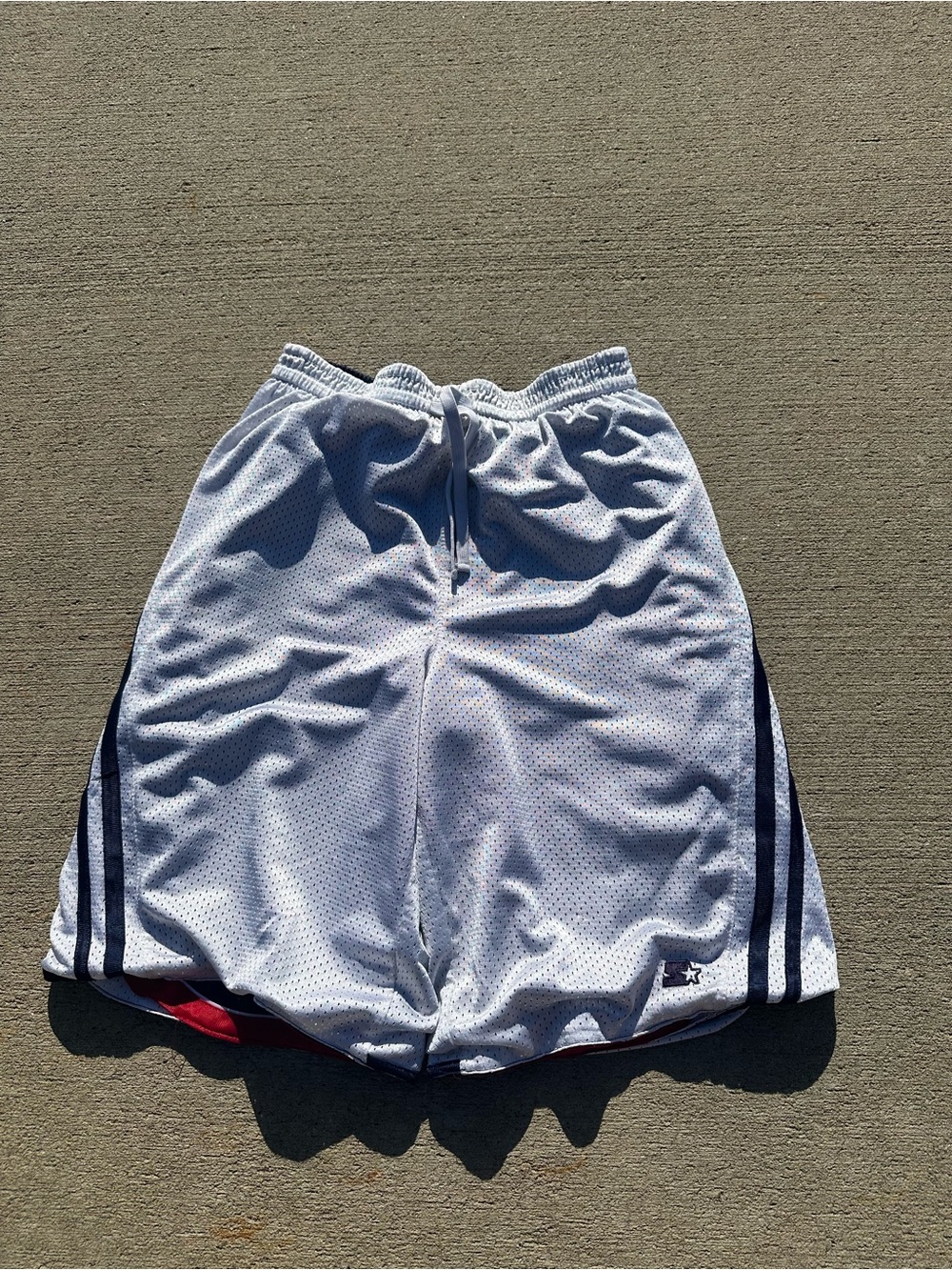 STARTER White Athletic Mesh Shorts with Navy Side Stripes